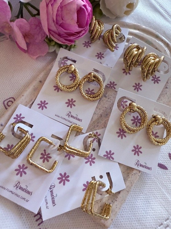 Producto - Set Abundancia x 3 pares(acero dorado)