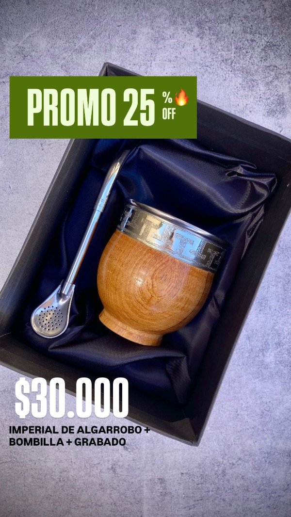 Producto - COMBO 4 - IMPERIAL DE ALGARROBO + BOMBILLA + GRABADO PERSONALIZADO