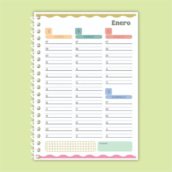 Producto - AGENDA 2026 SEMANAL VERTICAL - ONDA COLOR - ARCHIVO IMPRIMIBLE