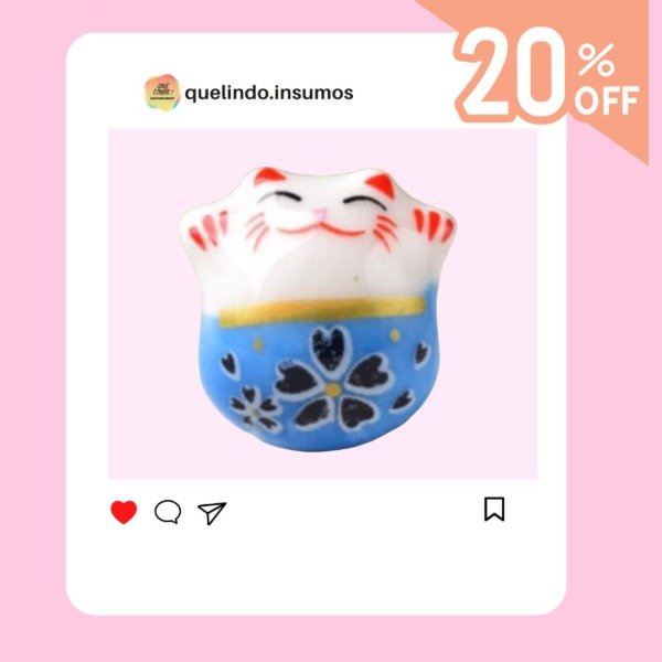 Producto - Gato Maneki Neko celeste