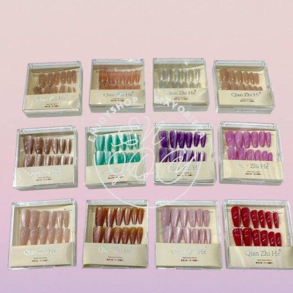 Producto - pack X12 Uñas Postizas Largas Press On Colores Diseño Ojo de Gato