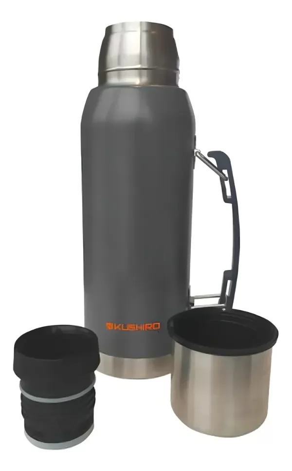 Producto - Termo Kushiro 1200ml Manija Y Pico Cebador 24hs Doble Capa Color Gris