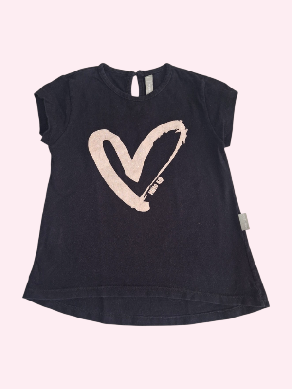Producto - Remera manga larga negra con corazon brilloso Mimo 2 años