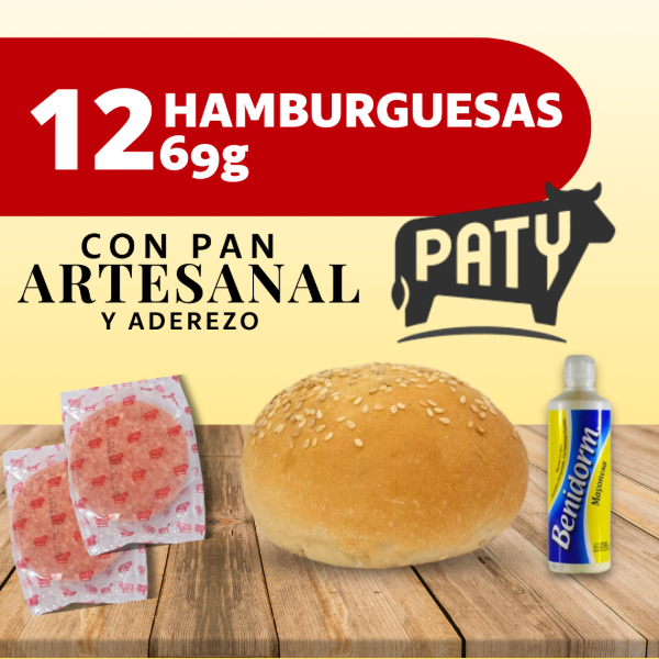 Producto - 12 HAMBURGUESAS 69grs PATY C/ PAN Y ADEREZO