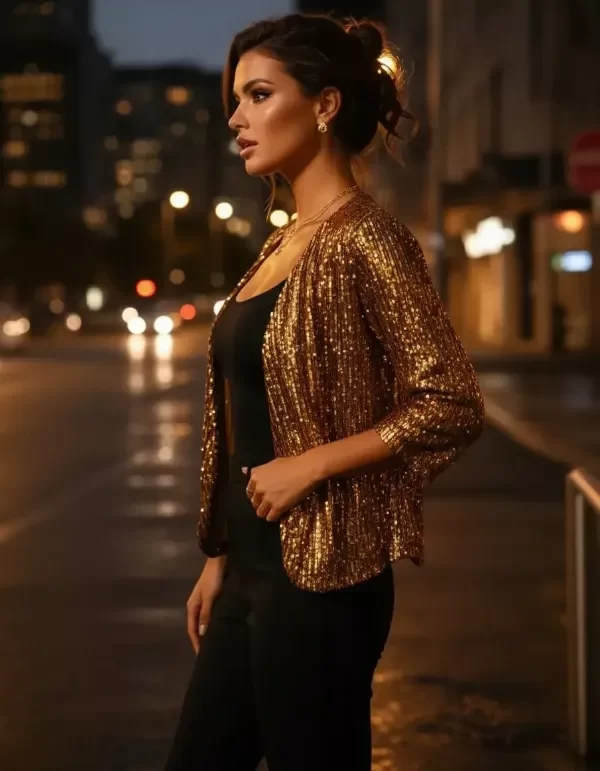 Producto - Saco Cardigan lentejuelas dorado de Fiesta noche - 2