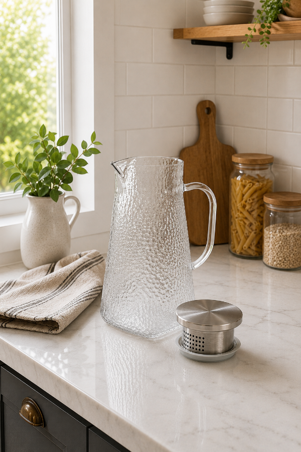 Producto - Jarra de vidrio borosilicato con filtro de acero inoxidable