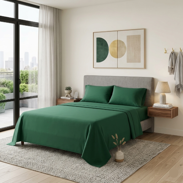 Producto - Juego de Sábanas Queen Microfibra lisa Verde