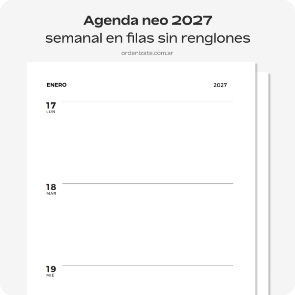 Producto - Agenda NEO 2027 semanal en filas sin renglones
