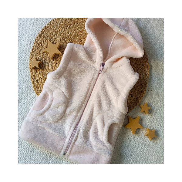 Producto - chaleco de polar peludito  rosa bebé