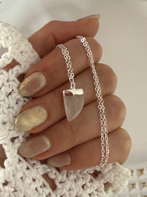 Producto - CB593 Collar con piedra color blanca acero blanco 45 cm