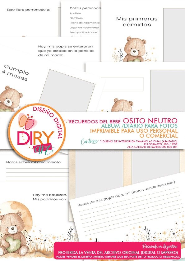Producto - Recuerdos del bebé - Osito neutro - Álbum para fotos