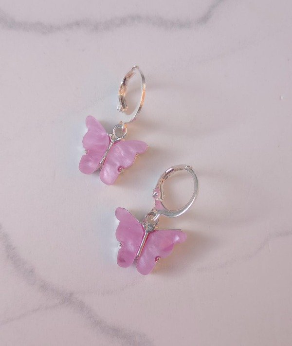 Producto - Aros de Acero Blanco con Mariposas Lilas