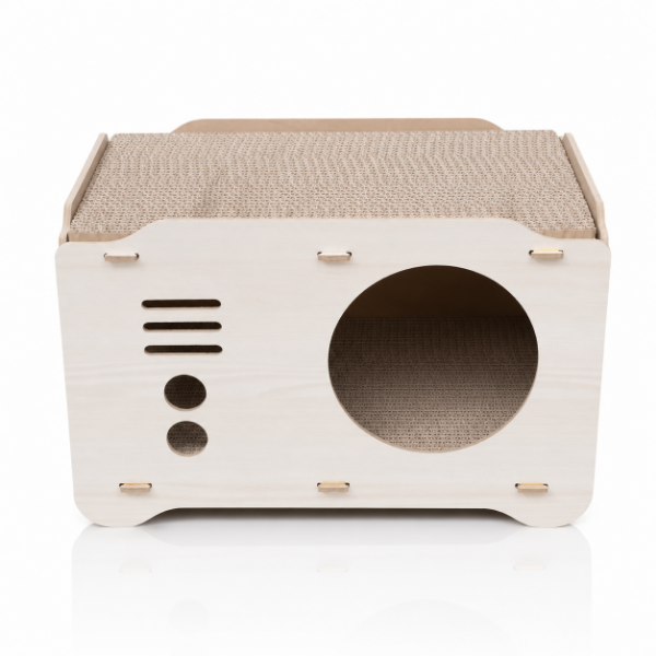 Producto - Mueble Madera Tipo Cucha con Ventana Circulo y Rascador Carton 25597