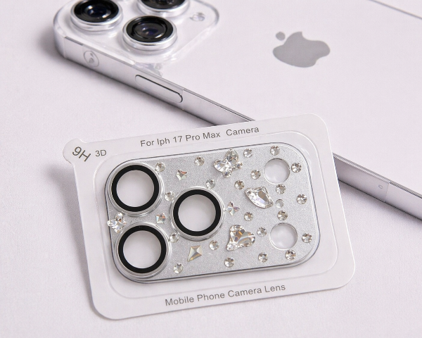 Producto - Protector de camara completo metalizado color gris con strass