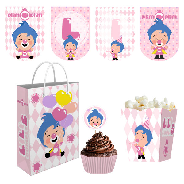 Producto - Pack Decorativo de Cumpleaños Plim Plim Rosa- Digital