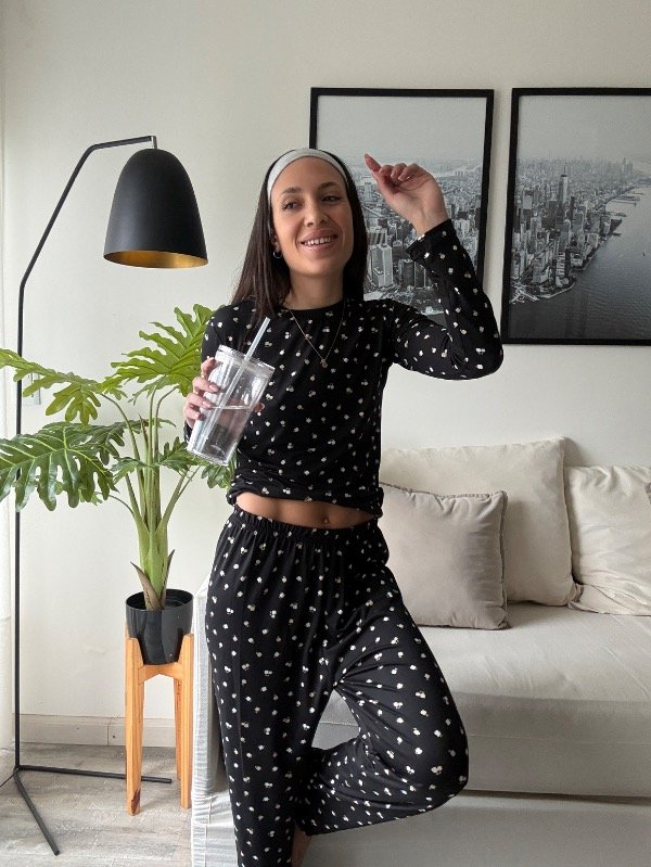 Producto - Pijama Algodon Soft Negro con Florecitas Chiquitas - 3