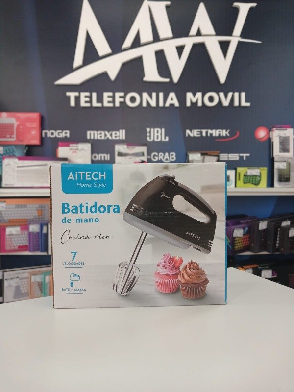Producto - Batidora de Mano 7 Velocidades con 2 Ganchos Aitech AIHG254821