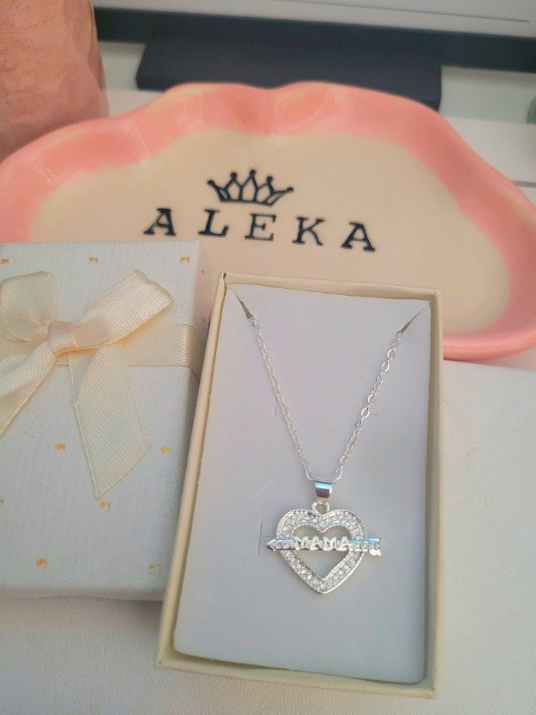 Producto - Collar corazón Mamá  con strass de acero blanco