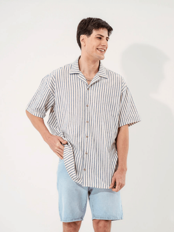 Producto - Camisa de lino celeste rayada Krabi - 2