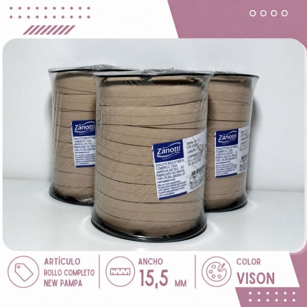 Producto - ROLLO COMPLETO Elástico partido Zanotti New Pampa 15,5mm visón (100mts)
