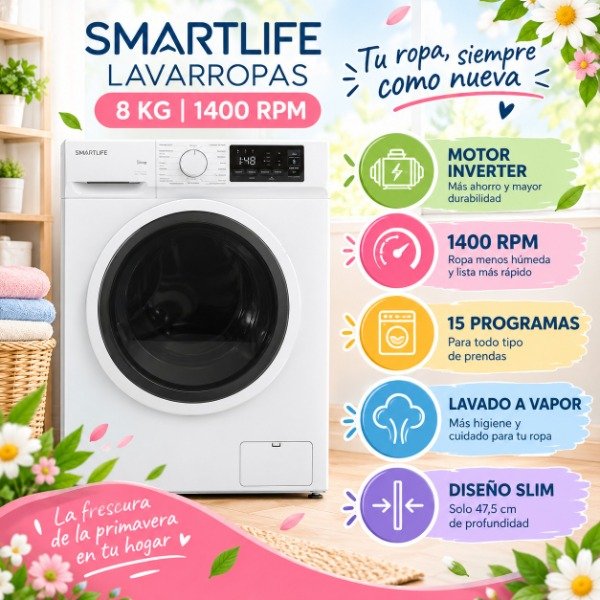 Producto - LAVARROPAS SMARTLIFE 8KG BLANCO INVERTER 1400RPM