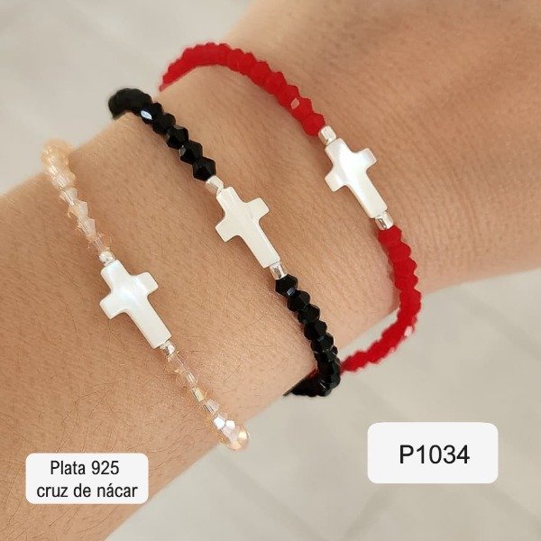 Producto - Pulsera cristal bicono cruz nácar