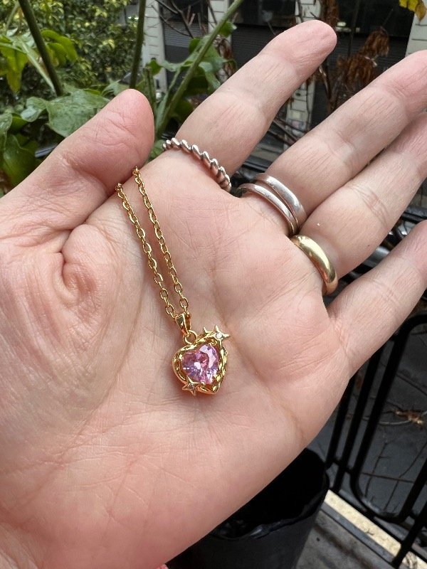 Producto - Collar acero dorado corazón rosado