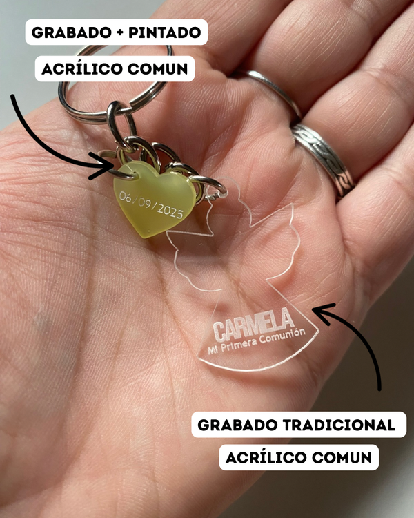 Producto - Llavero dije principal grabado tradicional + mini dije grabado pintado