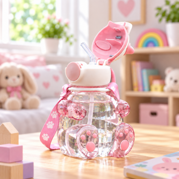 Producto - BOTELLA INFANTIL OSITO CON GORRA SORBETE Y CORREA Y STICKERS PARA DECORAR 700ML - 1