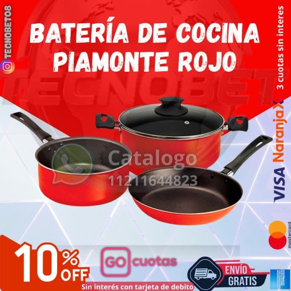Producto - BATERIA DE COCINA PIAMONTE ROJO 3PZS