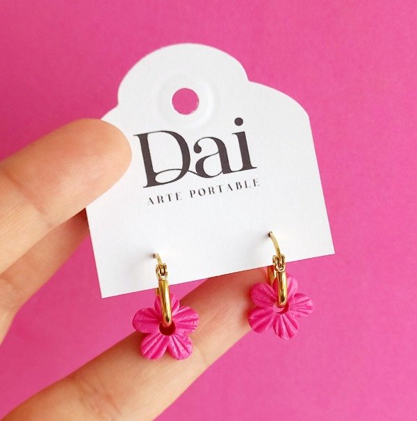 Producto - Aros Dorado Flor Fucsia