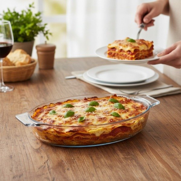 Producto - FUENTE OVAL DE VIDRIO BOROSILICATO CON ASAS THE KITCHEN 27X16X5CM 0.8