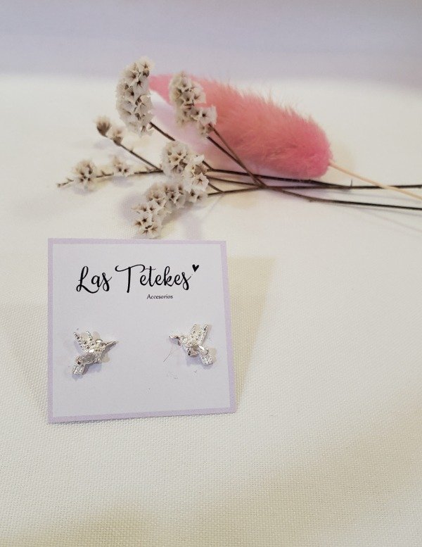 Producto - Aros mini colibrí Plata strass