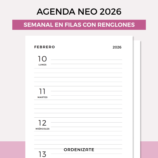 Producto - AGENDA NEO 2026 (semanal en filas con renglones)