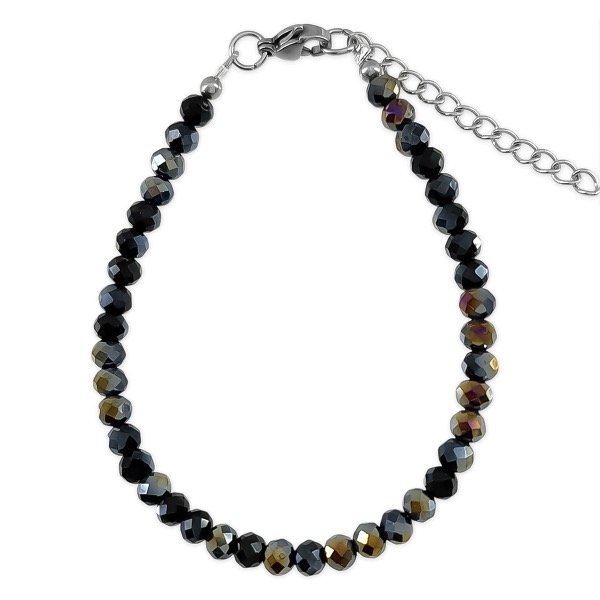 Producto - Pulsera de cristal checo y acero quirúrgico - 4mm - Negro tornasol