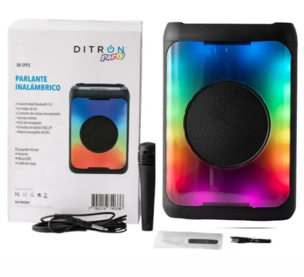 Producto - Parlante inalambrico bluetooth 6.5 pulgadas MP3 Luz RGB DITRON Party SK-SPE5 - 0