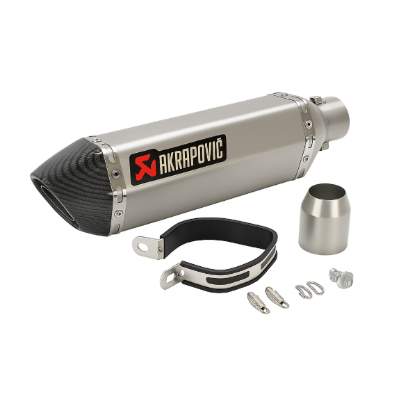 Producto - Caño de Escape Silenciador de Moto Tipo Akrapovic Universal 51mm - Plateado