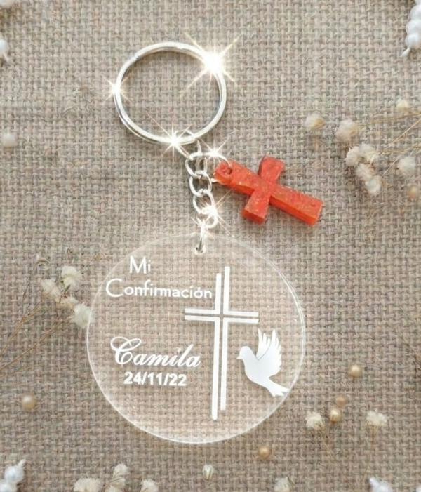 Producto - llavero redondo cruz espiritu santo + cruz x 10 unid.