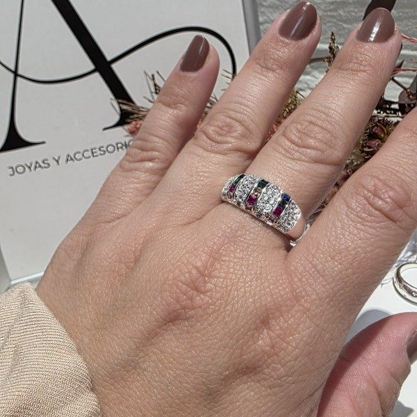 Producto - Anillo Ac. Blanco inflado con destellos multicolor