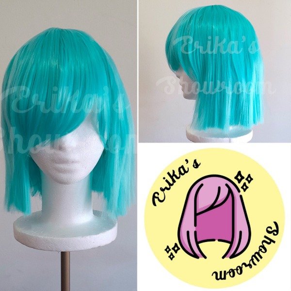 Producto - Peluca corta bucles con flequillo celeste 2513
