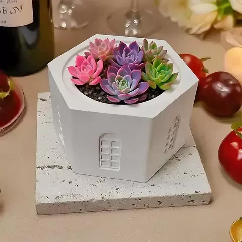 Producto - MOLDE MACETA EXAGONAL CON PUERTAS