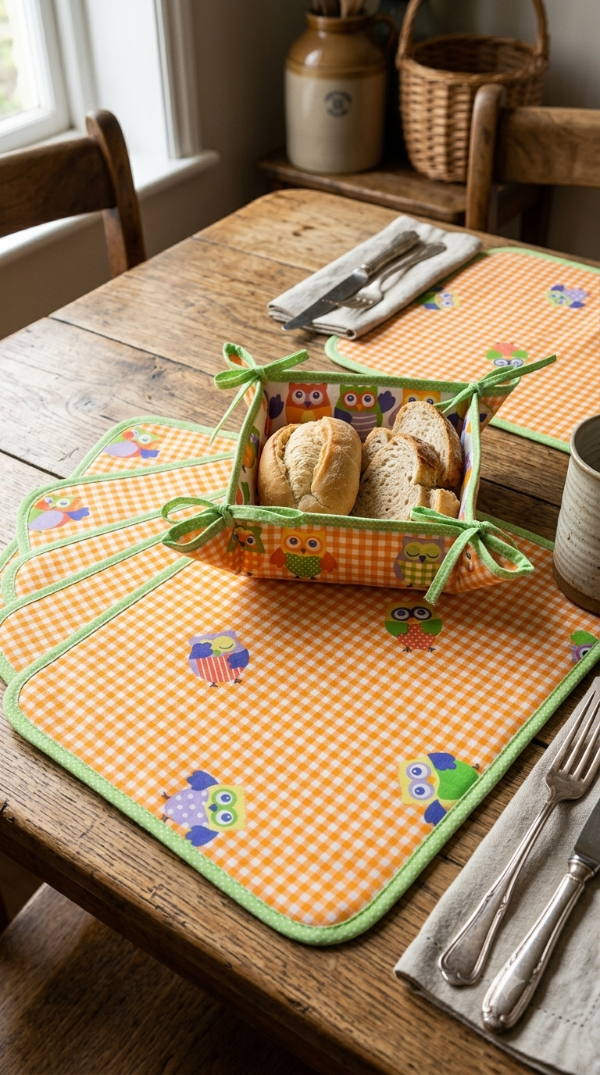 Producto - Individuales y panera "Buhitos Naranja"