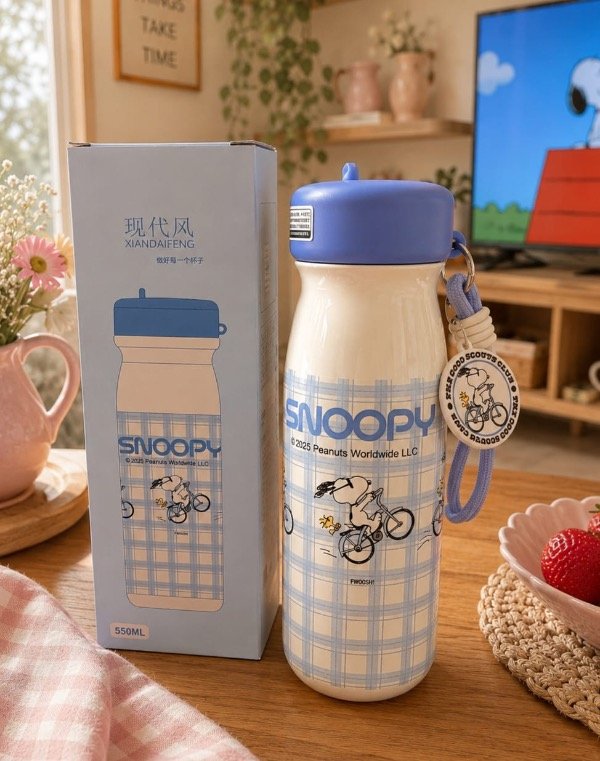 Producto - Botella térmica acero original Snoopy cuadrillé