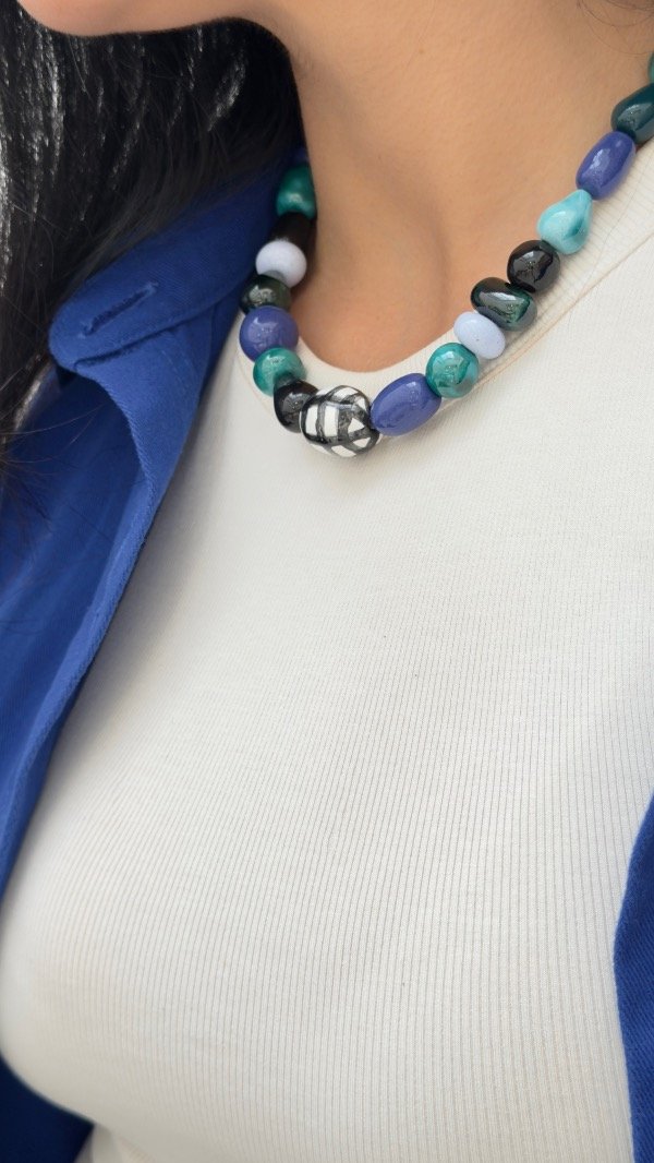 Producto - Collar mostacillas regulable azules - 1