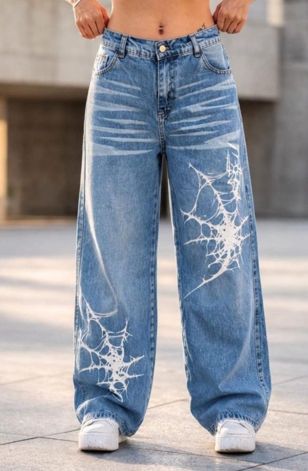 Producto - Jeans wide leg diseño de telaraña - 1