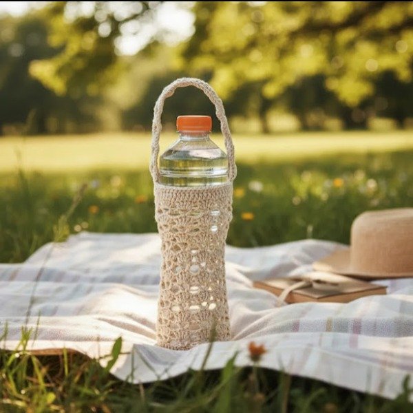 Producto - Porta botellas crochet mediano color crema