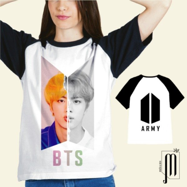 Remera blanca unisex BTS Jin doble estampa