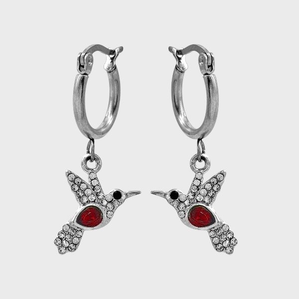 Producto - Argollas de acero quirúrgico con dije - Brillo - Colibri rojo