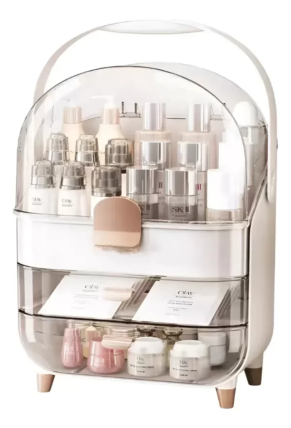 Producto - Organizador De Maquillaje Cosméticos Con Tapa Rosa Y Blanco
