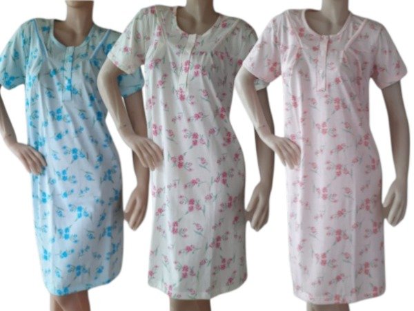 Producto - Camison Dama Manga Corta Estampado Puro Algodon c/Botones